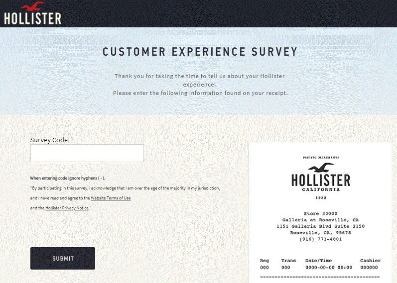hollister survey code