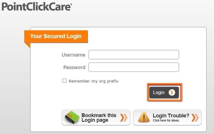 PointClickCare Login page