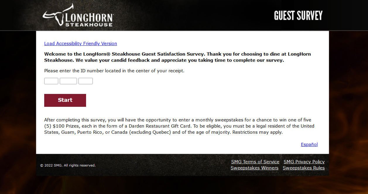 LongHorn Steakhouse Guest Survey Page